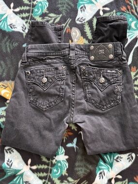 Miss Me Signature Skinny Crop Jeans Black Studded Stretch Denim  Size 27
